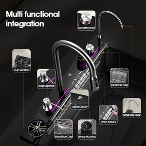 Tieba Rectangular 304 Stainless Steel Single Bowl <strong>Kitchen</strong> Sink Handmade <strong>Apron</strong> Modern Luxury Thermostatic Faucet Waterfall LED - Product Image 2
