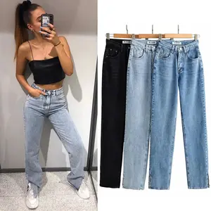 Phụ Nữ Đáy Nhà Sản Xuất Thời Trang Loose Denim Quần Bán Buôn Cotton Quần Tùy Chỉnh Ladies Baggy Eo Cao Jeans