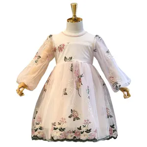 Новинка, современные нарядные платья с цветами для девочек и девочек, платья с вышивкой, прямые покупки для девочек от китайского поставщика