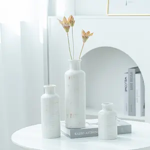 Set 3 Botol Nordic Buatan Tangan Rustic Tabletop Art Distress Porselen Putih Bunga Keramik Vas untuk Dekorasi Ruang Tamu