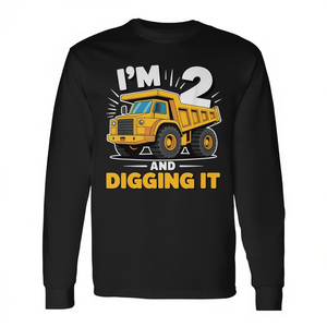 T-shirt à manches longues pour garçons de 2 ans, camion de chantier, cadeau d'anniversaire - Product Image 2