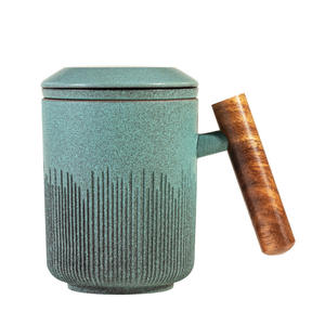 Steinzeug Bluestone Glasur Tee tasse Porzellan Minimalist Haushalt Retro-Stil Tee Wasser Trennung Büro Tasse Tasse mit Deckel - Product Image 5