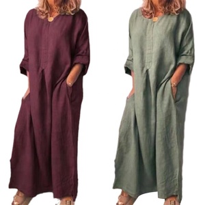 2025 Fabricantes de <span class=keywords><strong>ropa</strong></span> de mujer informal personalizada Novedades <span class=keywords><strong>Ropa</strong></span> de mujer <span class=keywords><strong>al</strong></span> <span class=keywords><strong>por</strong></span> <span class=keywords><strong>mayor</strong></span> Maxi vestido de lino de manga larga con bolsillo - Product Image 4