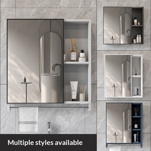 Miroir de salle de bain intelligent avec éclairage intégré, design moderne et <span class=keywords><strong>simple</strong></span>, en fibre de carbone, anti-buée, avec rangement mural - Product Image 3
