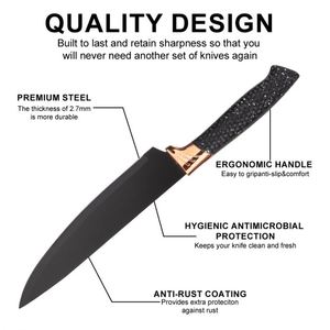 Premium Luxury 5 Piece Stainless Steel Non-stick Chef Knife Restaurants <b>Titanium</b> Grain Kitchen Knives Set with Acrylic Holder - Product Image 2