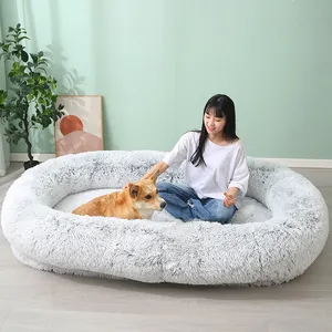 Foldable Human Pet Bed For People Adults Faux Fur Removable Human Dog Beds With Egg Foam