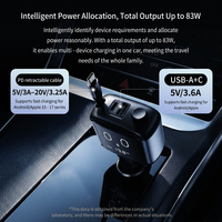 Chargeur de voiture rétractable 65W PD Type-C pour allume-cigare, 3 ports QC USB-A, USB-C supplémentaire, adaptateur de charge rapide DC12V-24V pour voiture
