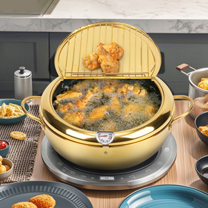 Friteuse en acier inoxydable doré avec thermomètre et grille d'égouttage d'huile, conception anti-goutte pour le versement de l'huile, compatible gaz et induction - Product Image 2