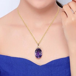 Caoshi Tùy Chỉnh Thanh Lịch Lớn Hình Bầu Dục Hình Màu Tím Pha Lê Cubic Zirconia Vòng Cổ Cho Đám Cưới Mạ Vàng Dây Chuyền Mặt Dây Chuyền Phụ Nữ - Product Image 6