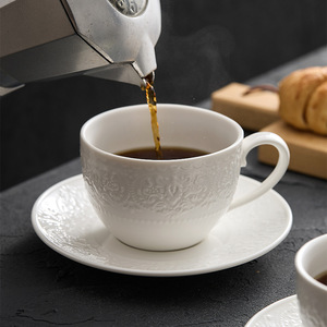 Taza de Porcelana de Alta Gama para Desayuno, Diseño Europeo Exquisito con Relieve, Taza de Café Clásica de Alta Estética en Color Blanco - Product Image 2