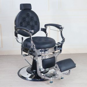 Sillón de Barbería de Lujo con Base Redonda y Marco Dorado, Bomba Hidráulica, Respaldo Reclinable, Diseño Americano para Barbería - Product Image 3