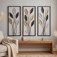 Set Seni Dinding Logam Pohon Kehidupan Berbingkai Besar Oniya Custom, 3 Buah, Dekorasi Dinding Minimalis Modern untuk Ruang Tamu, Kamar Tidur & Kantor