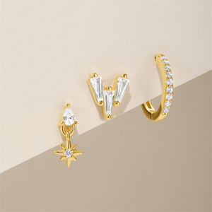 Juego de Aretes CANNER con Diseño de Gota de Agua, Borla, Estrella, Geometría, Zirconia, Aretes de Aro y Perno en Plata 925 - Product Image 4