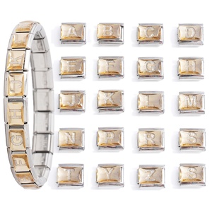 Bracelet à breloques italien en acier inoxydable avec diamants, couleur or, 26 lettres anglaises A-Z, nouveau design tendance, DIY - Product Image 1
