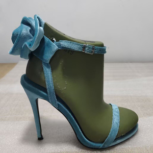 Sandales à talons hauts pour femme en daim, grande taille 45, avec fleur au dos, style stiletto, à brides cheville, à bride unique, pour l'été - Product Image 6