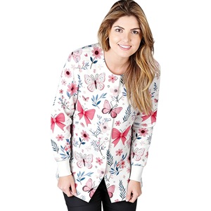 Women Long Sleeve Crew Neck Cardigan Moisture Wicking Knitted Scrub <b>Top</b> Hospital Uniforms Split Set - Product Image 4