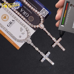 Disponibilità Locale Spedizione Veloce Collana con Pendente a Croce in <span class=keywords><strong>Argento</strong></span> Sterling 925 e Moissanite, Catena Tennis <span class=keywords><strong>Rosario</strong></span> da 5mm - Product Image 6