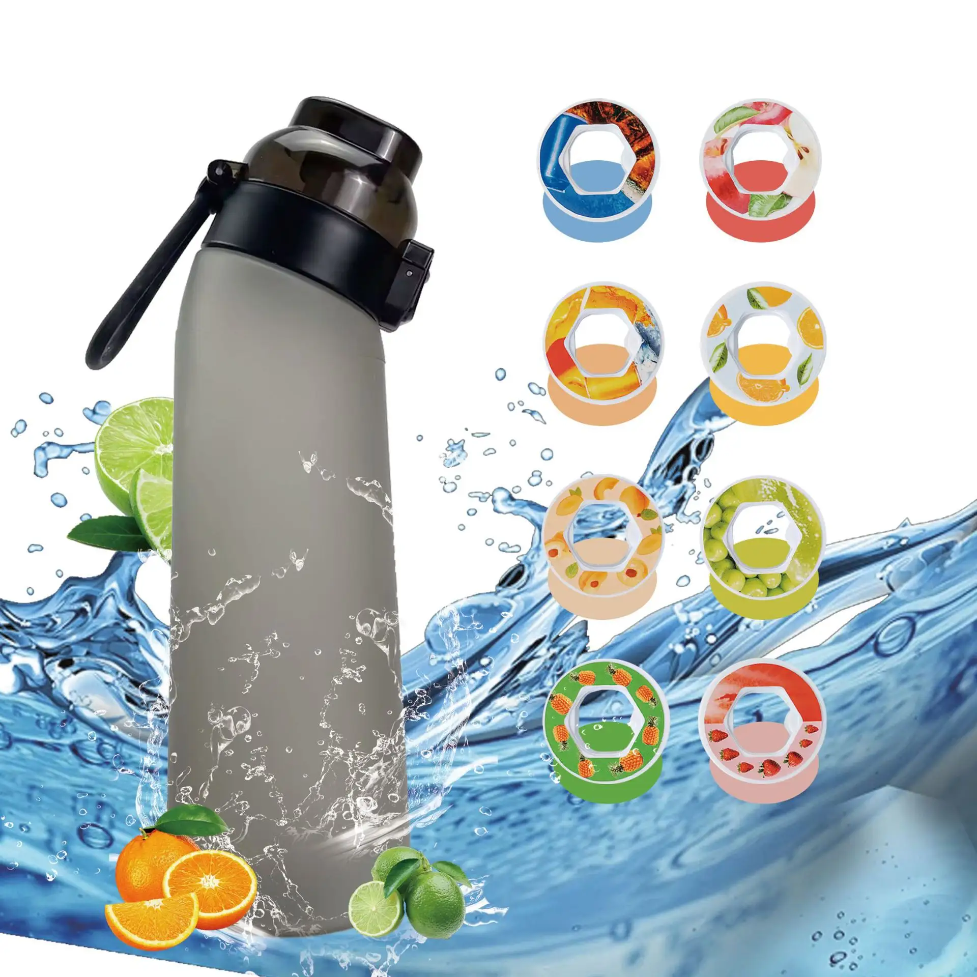 Flavored Water Bottle with Flavour Pods Air Water Up Bottle Frosted 650ml Air Starter Up Set Water Cup for Camping Fishing