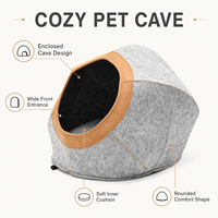 Lit pour chat en feutre OEM ODM, personnalisable avec logo, maisonnette hémisphérique en peluche avec bordure en cuir PU, lit fermé et chaud pour chats