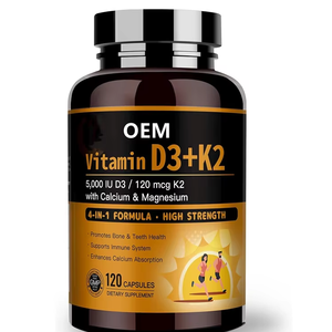 OEM Private Label Vitamine <span class=keywords><strong>D3</strong></span> en K2 <span class=keywords><strong>10000</strong></span> IE Volwassenen Immuunondersteuning & Verbeterde Botdichtheid Calcium Magnesium Zink 120 Capsules - Product Image 1