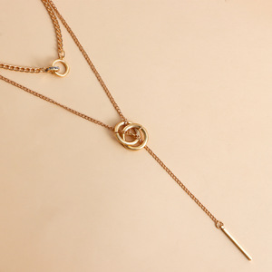 Collar G Minimalista Lariat para Mujer, Venta al por Mayor, con Colgante de Anillo Circular y Barra, Collar de Doble Capa con Anillo Circular - Product Image 5