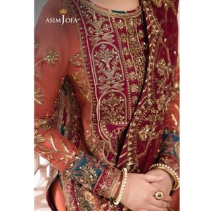 Ensemble de 3 pièces en mousseline de soie brodée de luxe, non cousu / cousu - Product Image 4