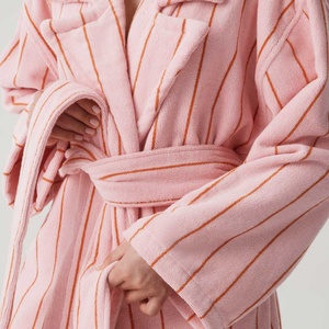 Luxury Cotton Terry Striped Bathrobe <strong>Thick</strong> Soft Spa Robe for Hotel Men Women Highly Absorbent Pink <strong>Dressing</strong> <strong>Gown</strong> - Product Image 3