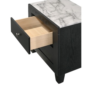 Contemporary Modern Black Nightstand With White Faux Marble Top 2 <b>Drawers</b> Bedroom Furniture - Product Image 2