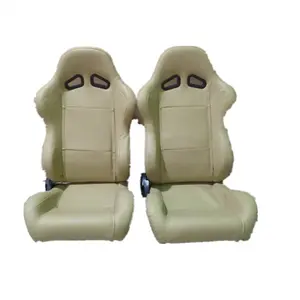 所有米色条纹/头枕可调 PU 皮革类型 R 赛车座椅与滑块汽车看赛车座椅
