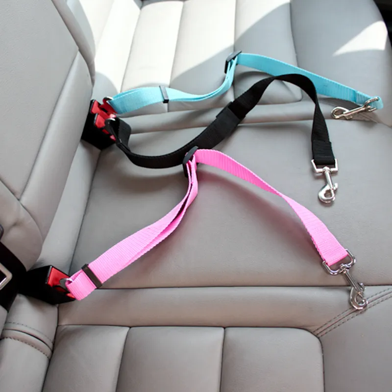 Cinturón de seguridad de coche para perros y gatos, arnés ajustable, correa de seguridad para perros pequeños y medianos, Clip de viaje, suministros para mascotas de 8 colores