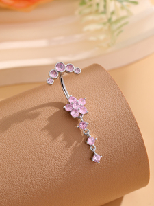 Thiết lập của 10 nhỏ thép không gỉ hoa bụng xuyên nhẫn với màu hồng Zircon Inlay sexy Y2K Lady của cơ thể đồ trang sức cho món quà - Product Image 3