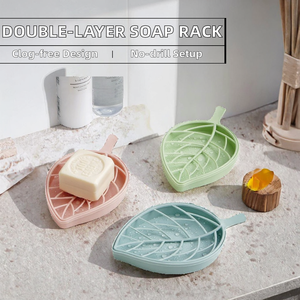 Creative Double-Layer Plastic Leaf Drain Anti-Blocking Soap <b>Box</b> Punch-Free Bathroom Laundry <b>Storage</b> Rack American Style - Product Image 2