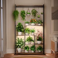 Étagère d'angle carrée grande taille pour salon, présentoir à 5 niveaux, support multi-plantes en métal et bois, grand support à fleurs pour jardin