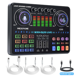 Scheda Audio Esterna <span class=keywords><strong>Professionale</strong></span> DJ20 con Cancellazione del Rumore, Interfaccia di Registrazione in Studio Portatile per PC/Telefono, Doppia Funzione per Trasmissioni - Product Image 4