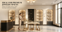 Luxuriöse Uhren-Vitrine mit LED-Beleuchtung, Gehärtetem Glas und Goldenem Metallrahmen für Einzelhandel und Boutiquen