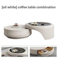 Crème italienne Ensemble table basse de salon moderne Meuble TV de luxe Verre en bois simple pour petits appartements Célébrité Internet