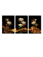 3pcs Noir Or Fleur de Lotus Impressions sur toile Art mural de salon moderne Affiches et peintures décoratives pour la décoration intérieure