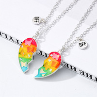 Collier Pendentif Magnétique Géométrique Lumineux Arc-en-ciel Effet Goutte d'Huile, Classique Anniversaire, en Alliage Plaqué Or Rose, Réglable
