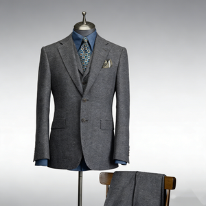 Abito da <span class=keywords><strong>Uomo</strong></span> Italiano Personalizzato OEM, <span class=keywords><strong>Completo</strong></span> a 2 Pezzi per Matrimonio, Vestito Slim Business Premium in Lana Grigia per <span class=keywords><strong>Uomo</strong></span> - Product Image 4