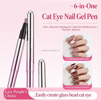 Stylo Gel Ongles Effet Œil de Chat 6-en-1, Gel UV Constructeur Transparent Nude Effet Glacé à Dissoudre avec Perles Magnétiques pour Fournitures de Salon de Manucure