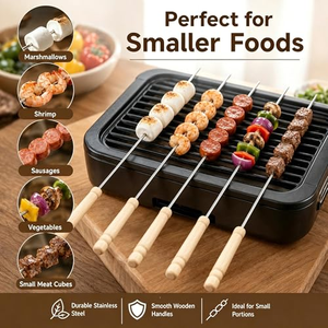 Brochetas Reutilizables de Acero Inoxidable con Mango de Madera, Palitos Largos de Metal para Asar al Aire Libre y Barbacoa - Product Image 5