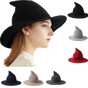 Sombrero de Bruja de Lana para Halloween, Decoración Festiva para Mujeres, Sombrero de Mago y Bruja de Moda, Sólido y Diversificado - Product Image 4