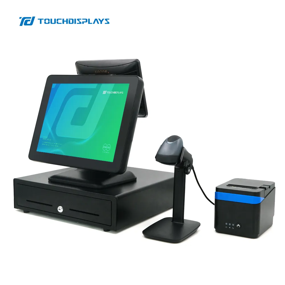 15 pouces empreinte digitale pos machines double écran pos terminal tactile caisse enregistreuse étanche ODM pos machine à vendre