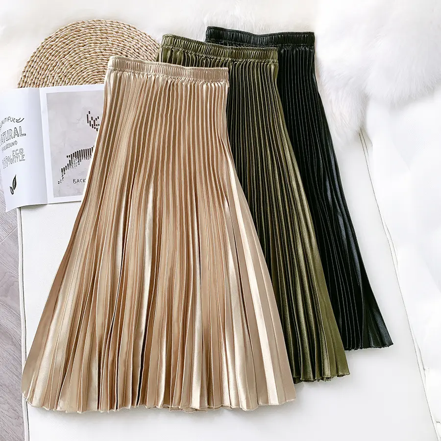 Оптовая продажа стильная женская полиэфирная Высокая талия формальная длинная Макси плиссированная юбка