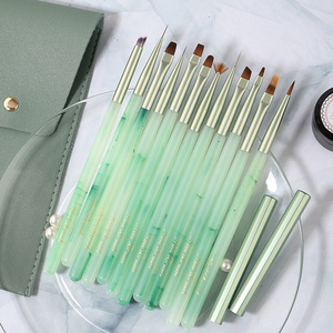 12 शैली हरी ऐक्रेलिक हैंडल नायलॉन नाखून सेट नाखून कला फ्लैट लाइनर पेंटिंग क्रिस्टल ऐक्रेलिक पतली ड्राइंग पेन मैनीक्योर जेल - Product Image 1