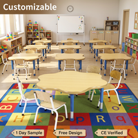 Ensemble table et chaises réglables en hauteur en forme de pétale pour mobilier scolaire et de maternelle, idéal pour les projets de salle de classe de maternelle