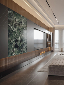 יחידת טלוויזיה קיר מודרנית מפוארת בהתאמה אישית עם קמין חשמלי מעץ, ארון טלוויזיה תלוי לקיר לאחסון בסלון דירה - Product Image 3