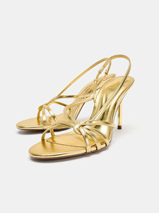 Sandálias Femininas ZA Primavera Verão 2026 Novas Douradas de Salto Agulha de Luxo com Bico Aberto, Aumento de Altura e Forro de Couro - Product Image 6