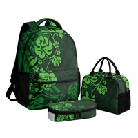 Sac à dos unisexe tendance en polyester doux, imperméable et antivol, motif géométrique polynésien Elei (lot de 3 pièces) avec fermeture éclair