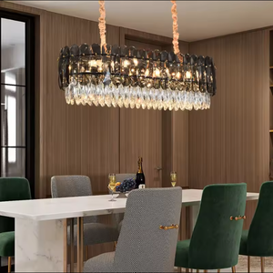 Zèle Éclairage Pendentif Chambre Villa Restaurant Moderne Ova Rond Rectangulaire Lustre En Cristal - Product Image 5